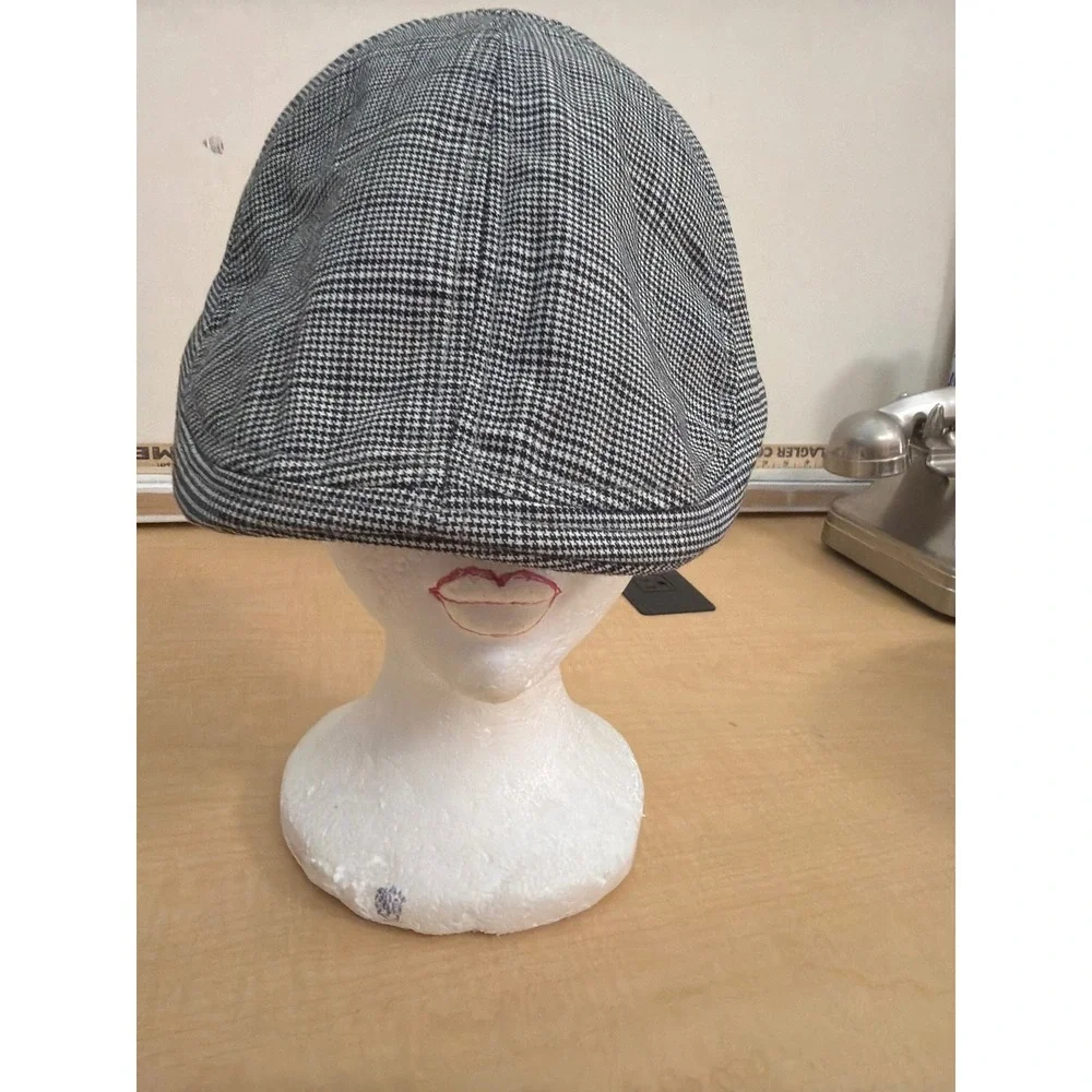 Signatures Mens Houndstooth Flat Cap Black White Ivy Scally Hat Mesh Lined